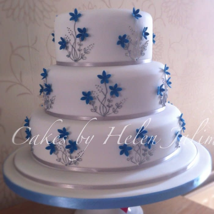 Wedding Cakes Blue And Silver
 Blue ans silver wedding cake cake by Cakes by Helen