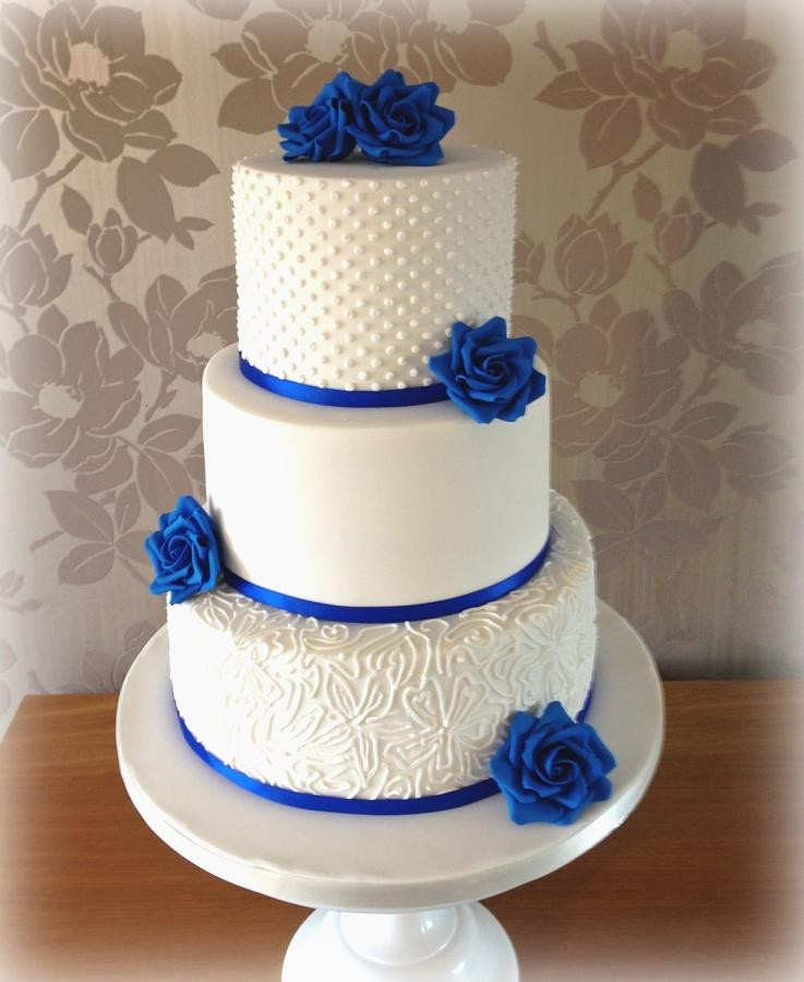 Wedding Cakes Blue And White
 Royal blue wedding cake Cake by Cakes by Sian CakesDecor