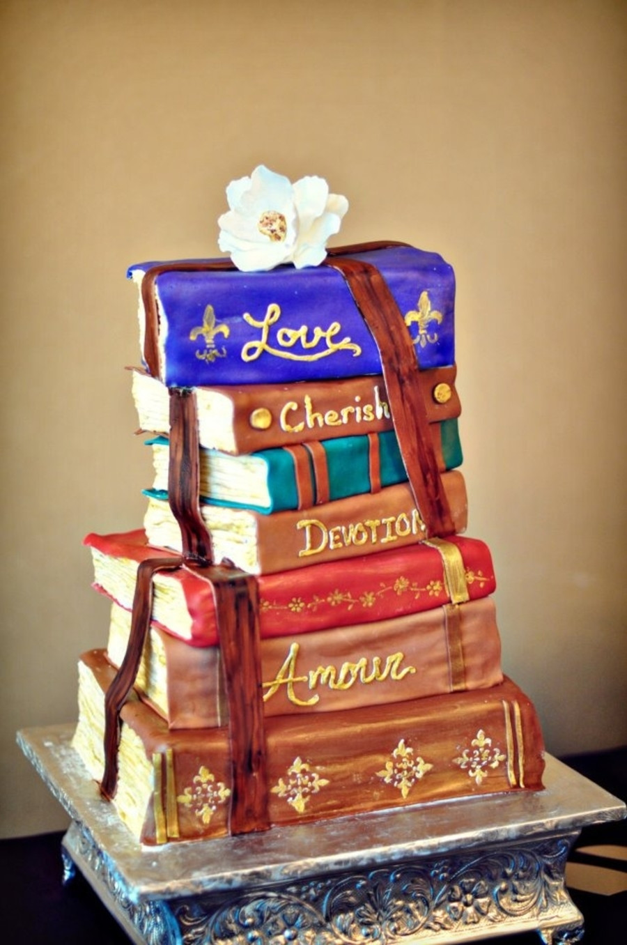 Wedding Cakes Books
 Romantic Stacked Books Wedding Cake CakeCentral