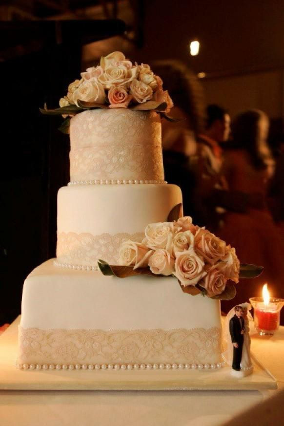 Wedding Cakes Columbus Ga
 Cream lace wedding cake with peach roses