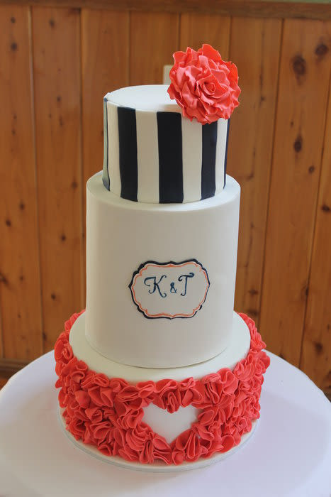 Wedding Cakes Coral
 Coral navy and white wedding cake Cake by Kathy Cope