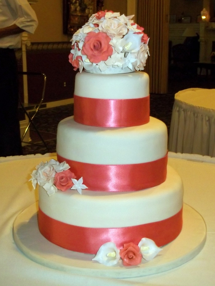 Wedding Cakes Coral
 Coral Pink Wedding Cake CakeCentral