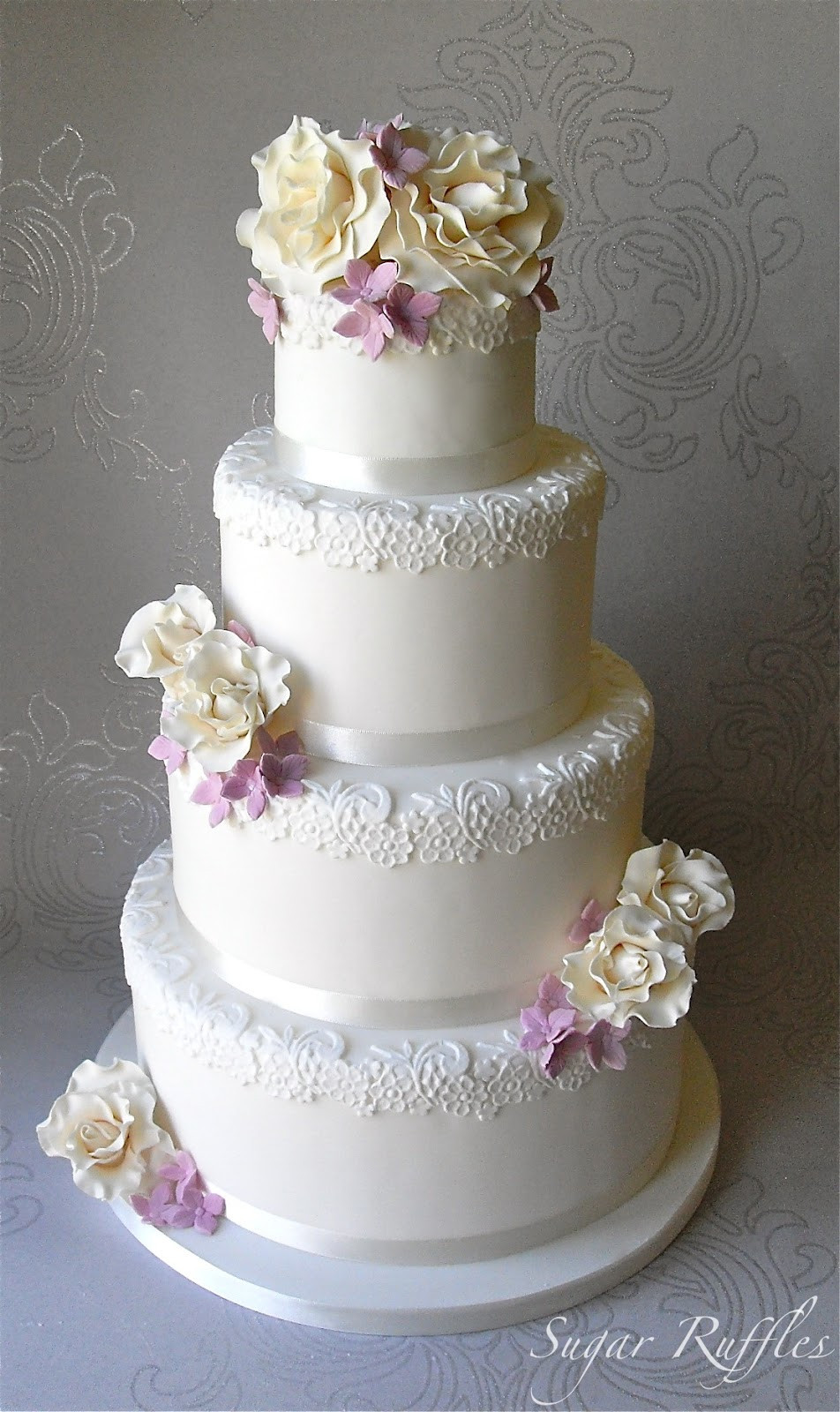 Wedding Cakes Elegant
 Roses and Hydrangea Wedding Cake