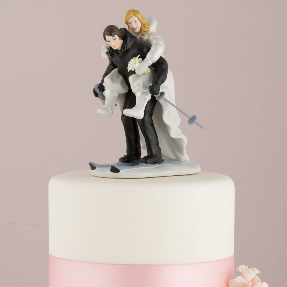 Wedding Cakes Figurines
 Winter Skiing Wedding Couple Figurine Skis Cake Topper