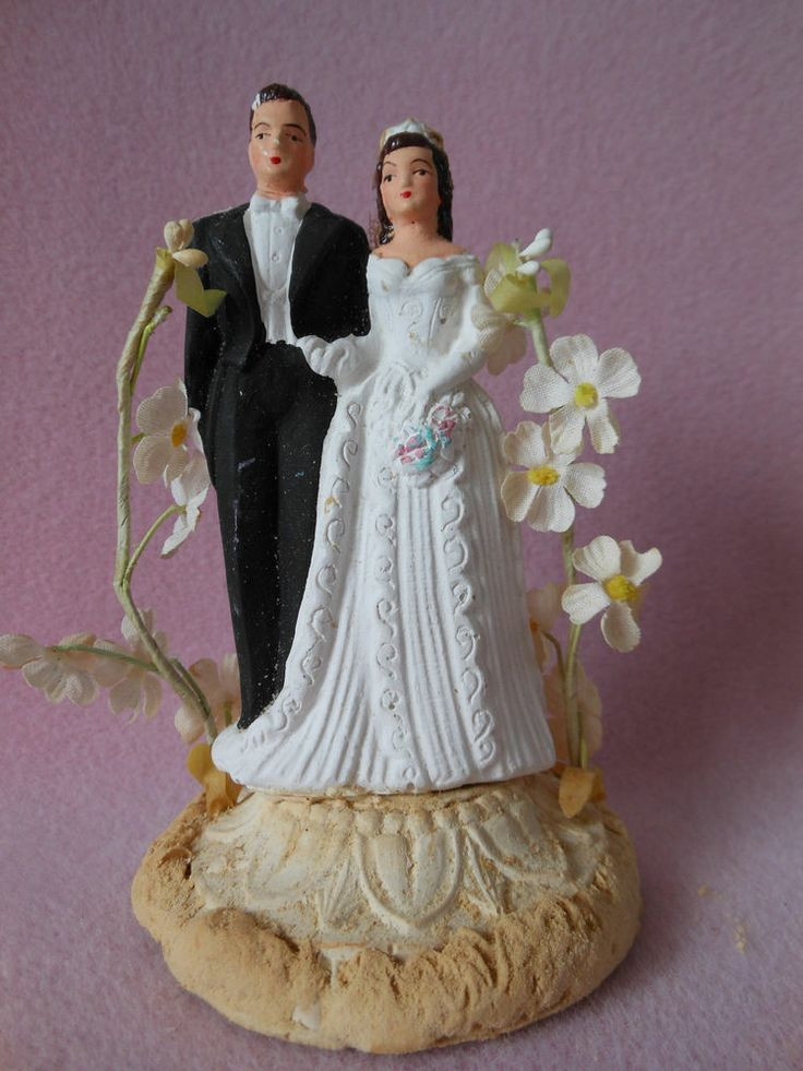 Wedding Cakes Figurines
 Vintage Wedding Cake Topper Figurine Bride Groom Plaster