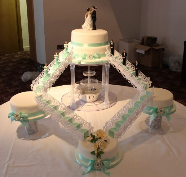 Wedding Cakes Fountains
 Mint Green Bridge and Water Fountain Wedding Cake No 1342