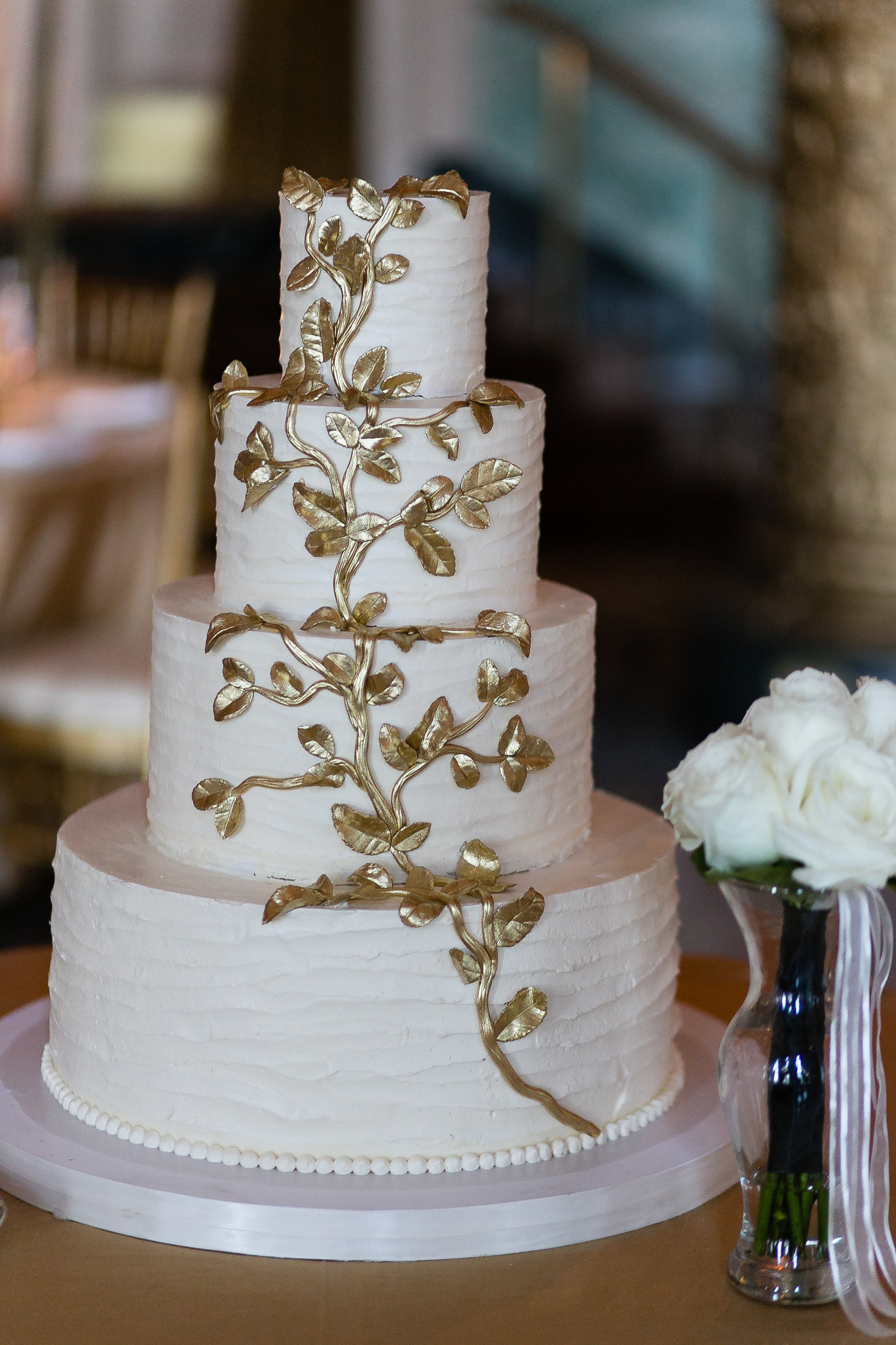 Wedding Cakes Gold And White
 White Wedding Cake with Gold Leaf Elizabeth Anne Designs