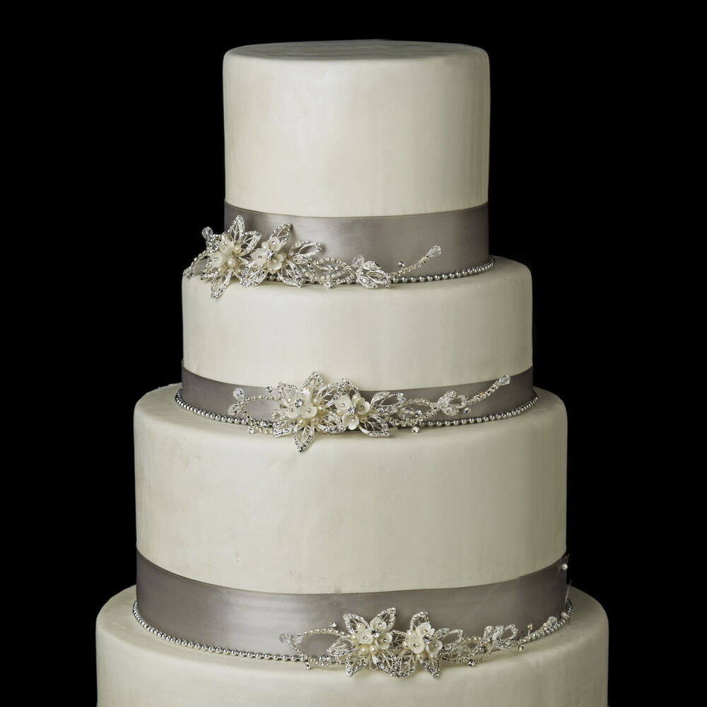 Wedding Cakes Jewelry
 Silver or Gold Pearl & Rhinestone Floral Vine Wedding Cake