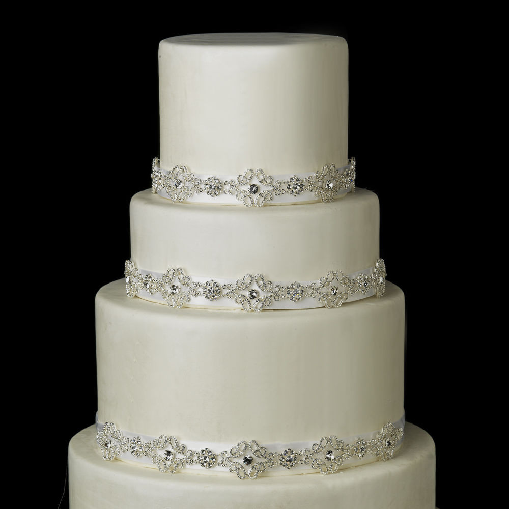 Wedding Cakes Jewelry
 Ivory White Silver Austrian Crystal Wedding Cake Ribbon