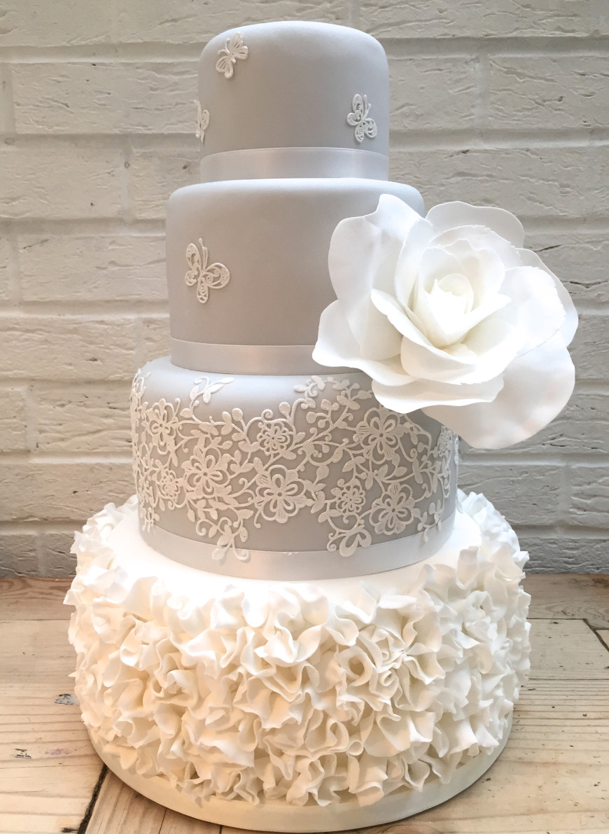 Wedding Cakes Lace
 Grey Ruffle Lace Wedding Cake