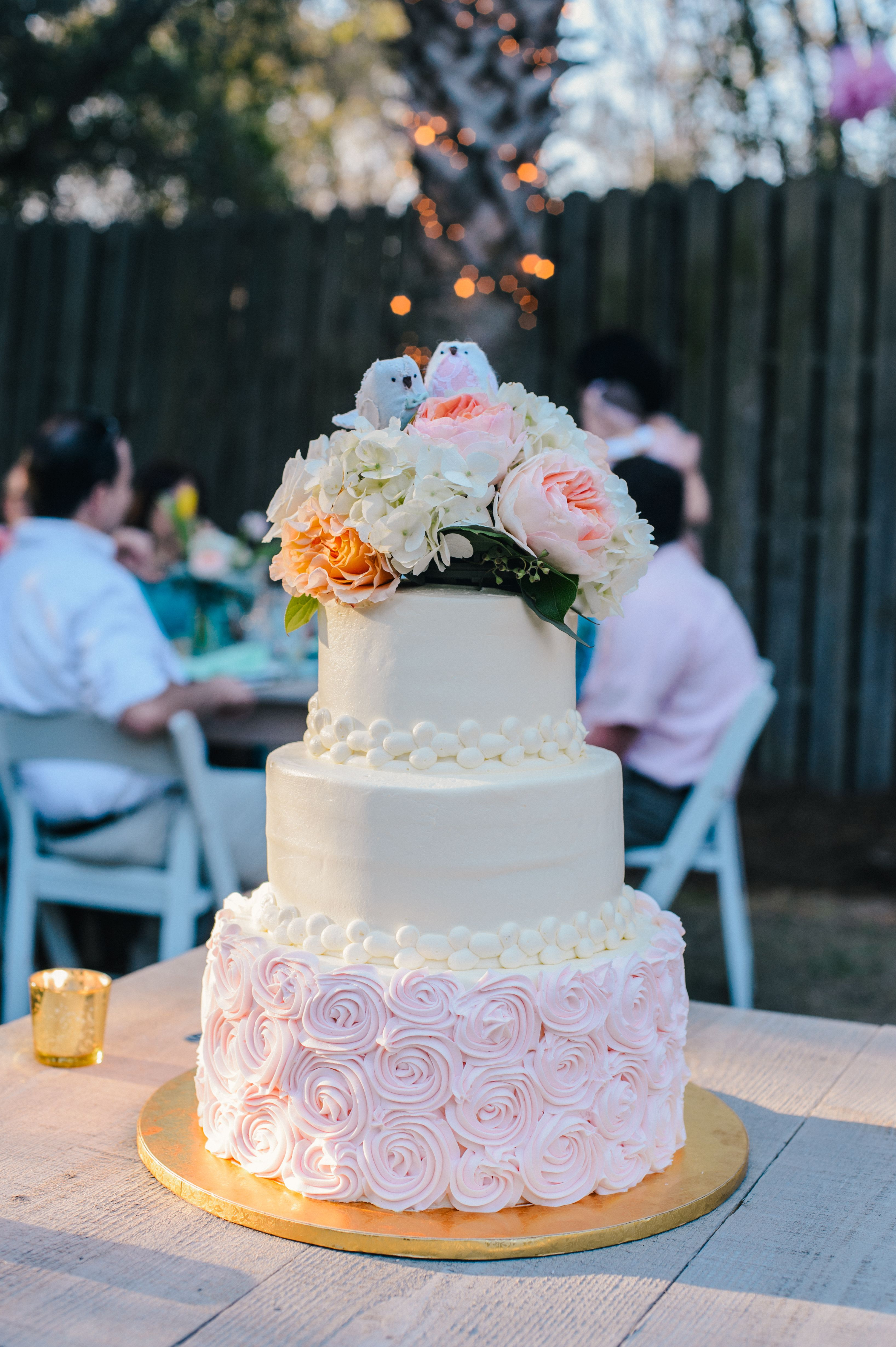 Wedding Cakes Melbourne Fl
 Pink rosetta wedding cake with love birds and peonies