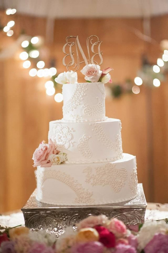 Wedding Cakes Monogram
 Monogram Wedding Cake Topper 5" Wood Script With Spikes