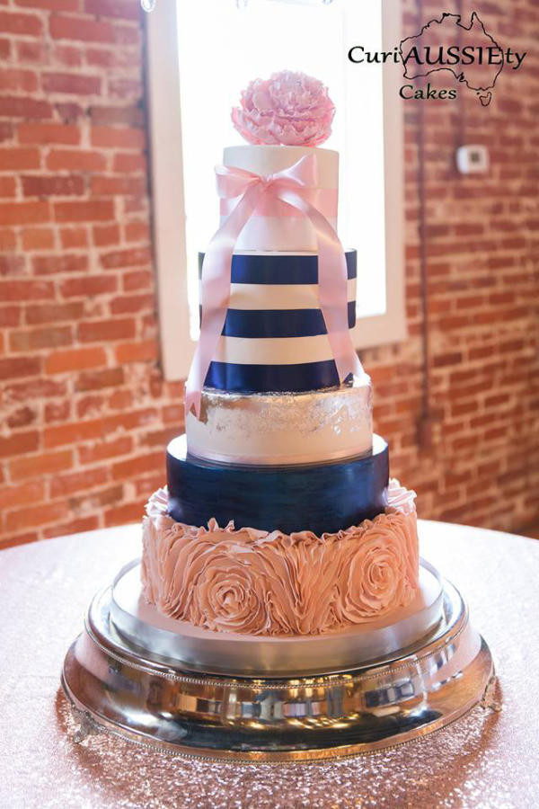 Wedding Cakes Navy Blue
 Blush pink and Navy blue wedding cake cake by