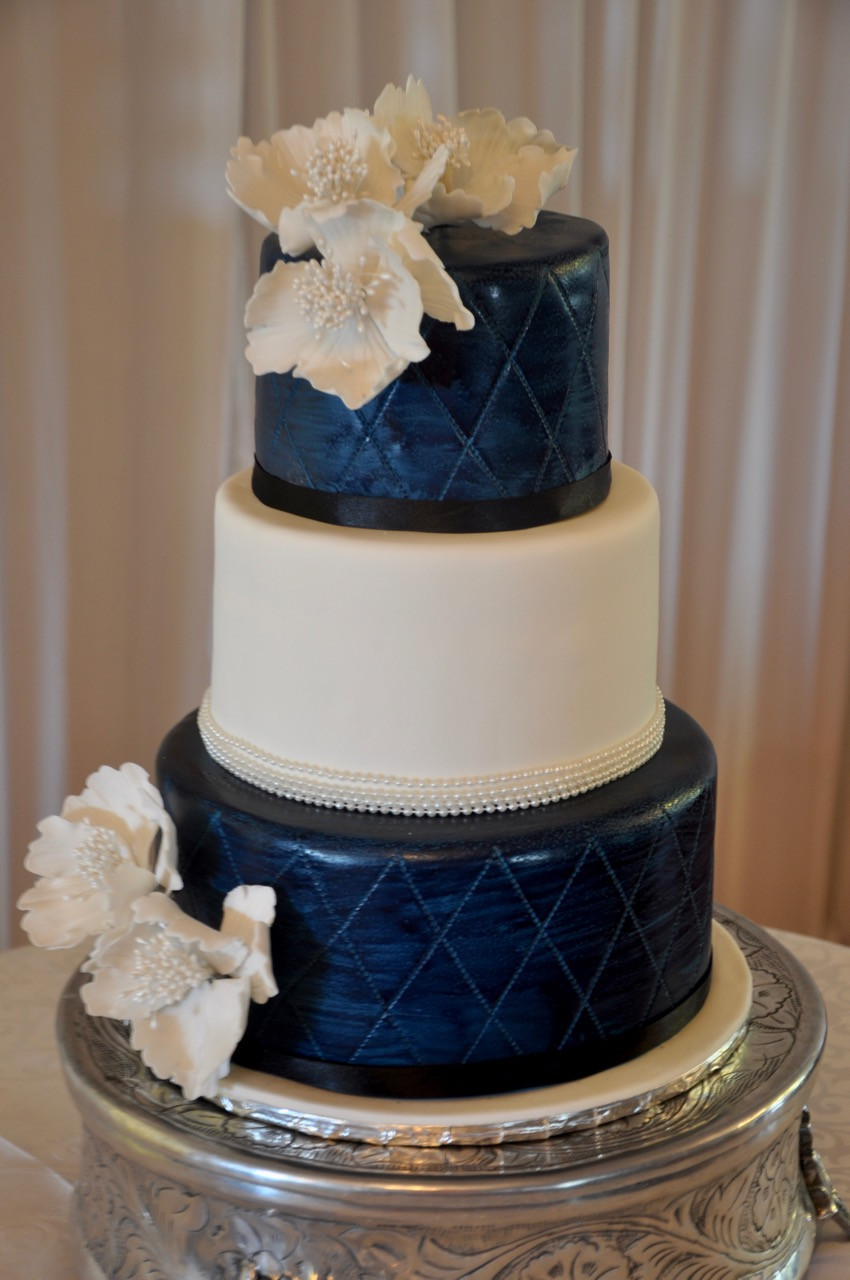 Wedding Cakes Navy Blue
 Rozanne s Cakes Navy blue and white wedding cake