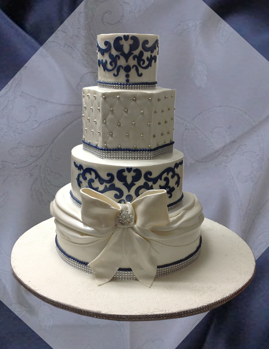 Wedding Cakes Navy Blue
 Navy Blue And White Wedding Cake CakeCentral