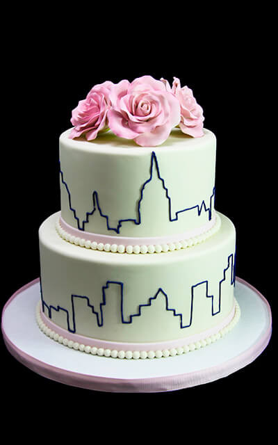 Wedding Cakes New York
 New York Skyline & Roses Wedding Cake Butterfly Bake