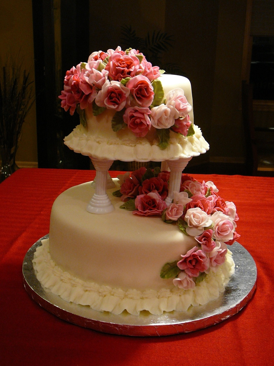 Wedding Cakes No Fondant
 Wedding Cake With Pink rose Fondant Flowers CakeCentral