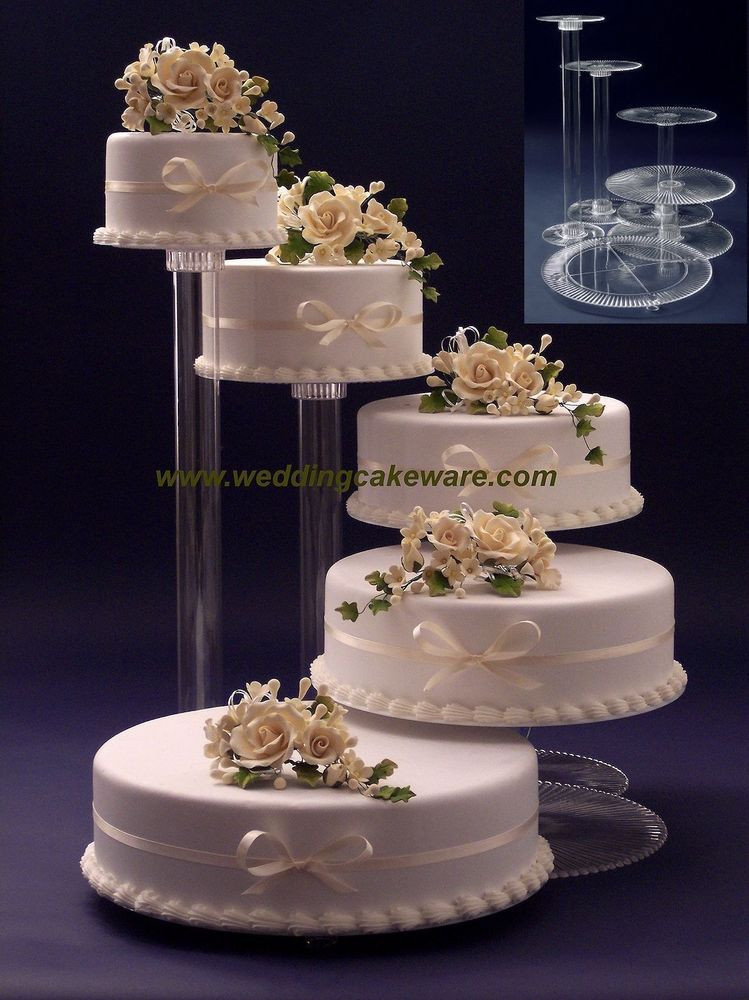 Wedding Cakes On Stand
 5 TIER CASCADING WEDDING CAKE STAND STANDS SET