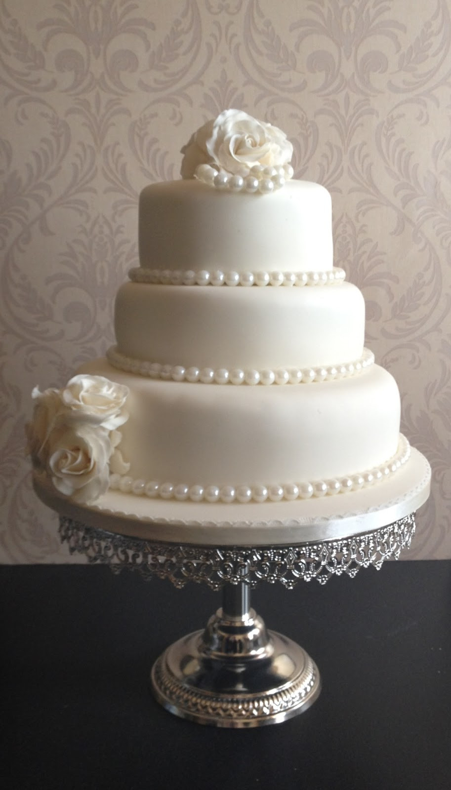 Wedding Cakes Pearls
 Carina s Cakes ROSES AND PEARLS WEDDING CAKE