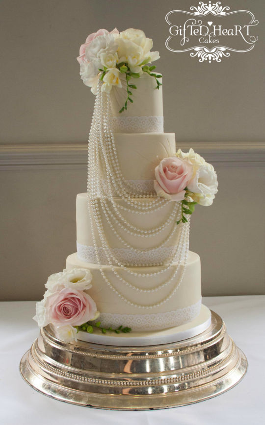 Wedding Cakes Pearls
 Pearls and Roses Wedding Cake Cake by Emma Waddington