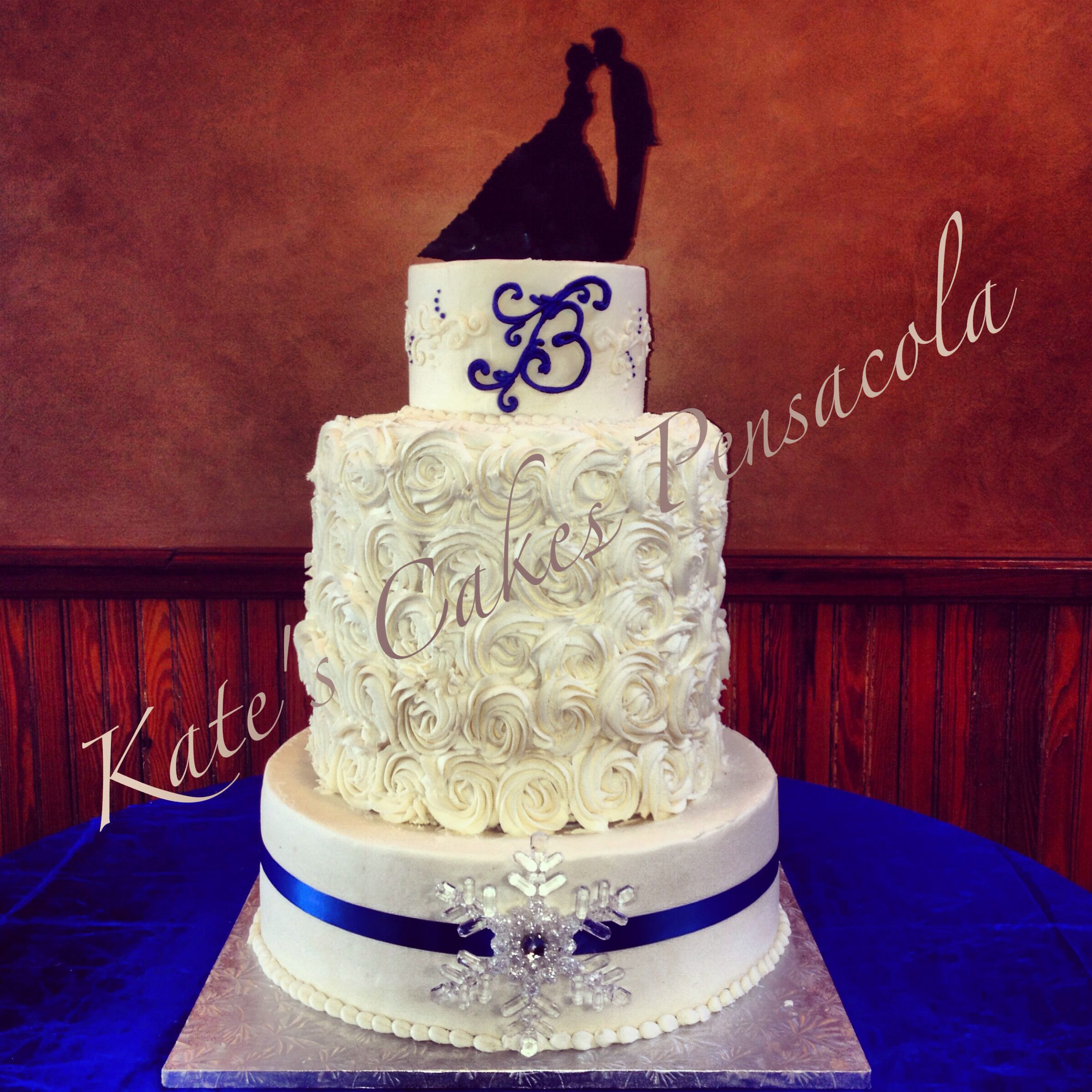 Wedding Cakes Pensacola
 Winter wedding cake Rosettes Silhouette topper