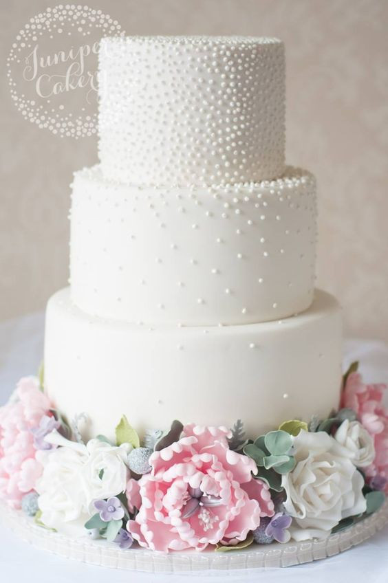 Wedding Cakes Pictures Pinterest
 Three Tier Pearl Studded White Wedding Cake