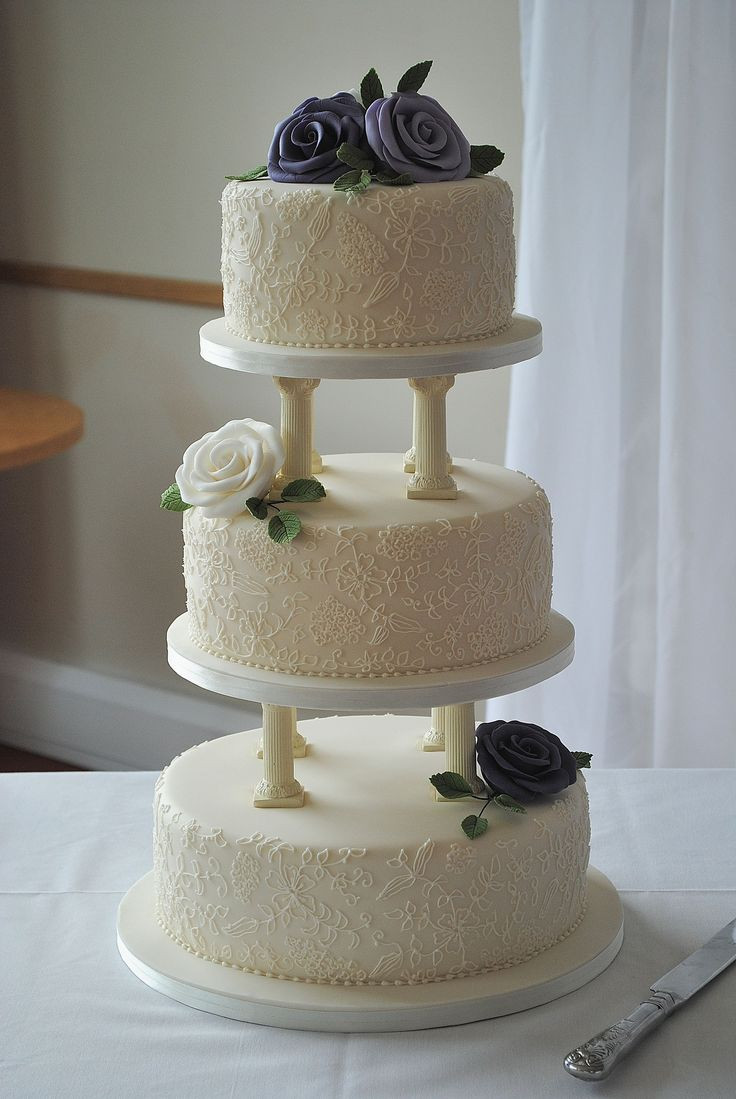 Wedding Cakes Pillars
 3 tier wedding cake with pillars hand piped lace and hand