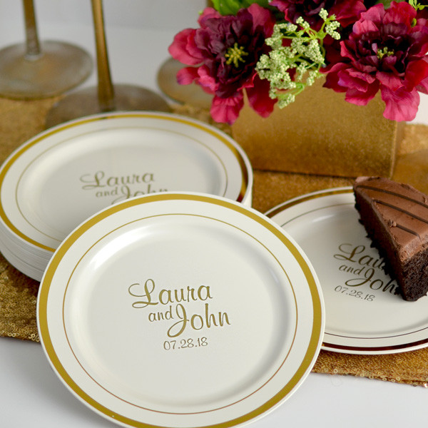 Wedding Cakes Plates
 7 In Gold Trim Plastic Dessert Plates Personalized