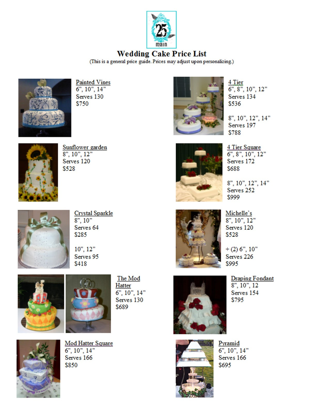 Wedding Cakes Price List
 Vauna s Cakes Wedding Cake Price List