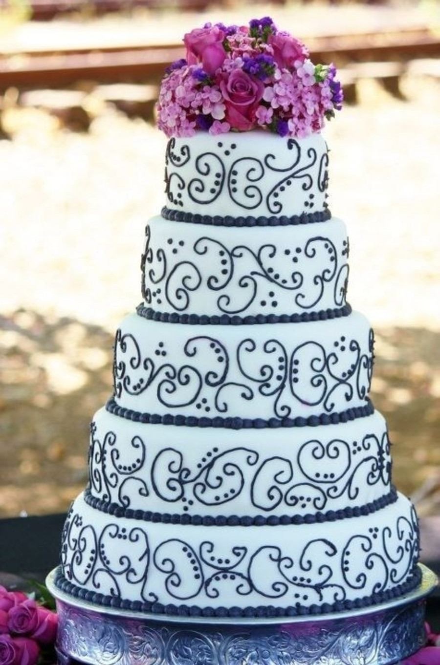 Wedding Cakes Purple
 Black And White W Purple Wedding Cake CakeCentral