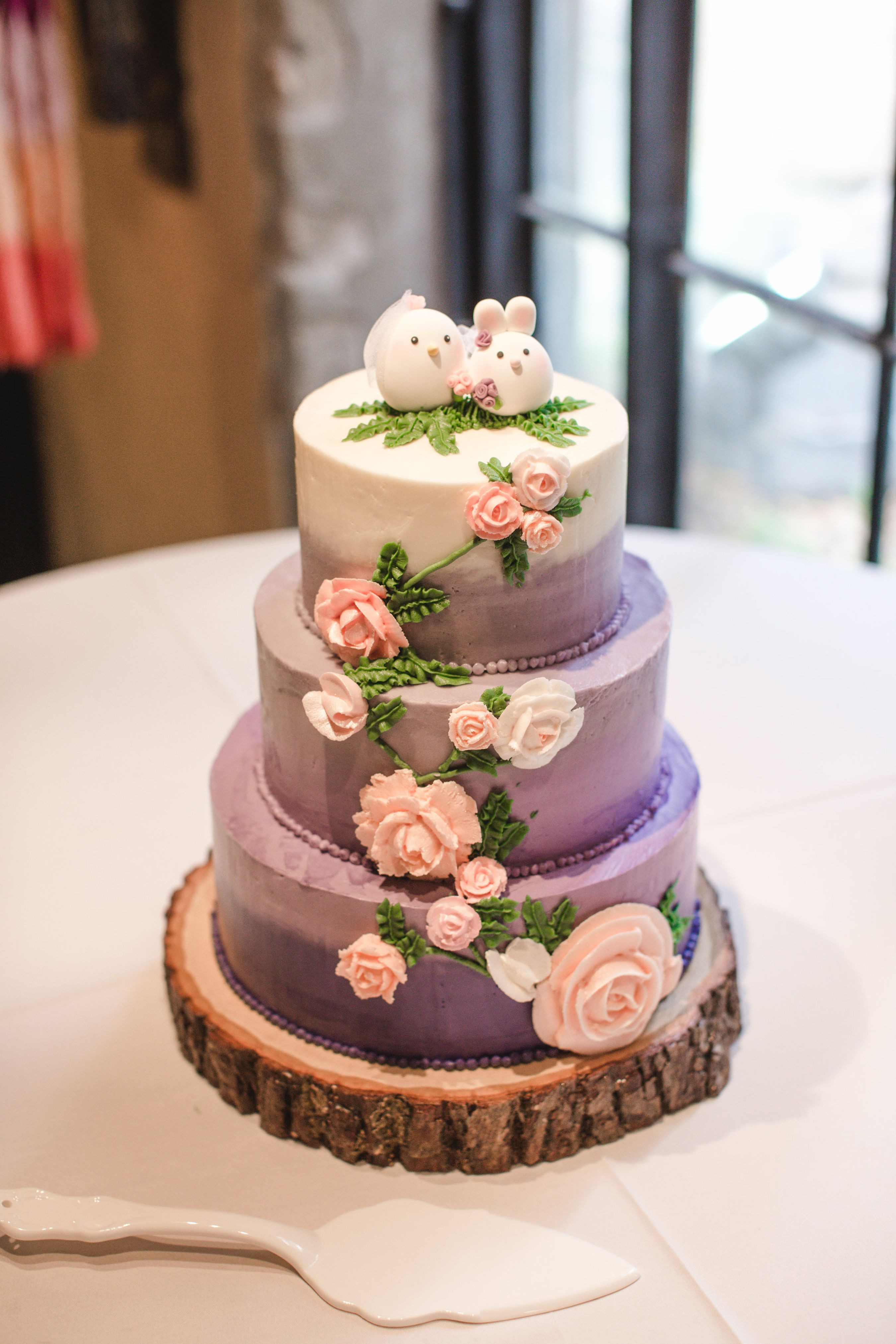 Wedding Cakes Purple
 Three Tier White and Purple Ombre Wedding Cake