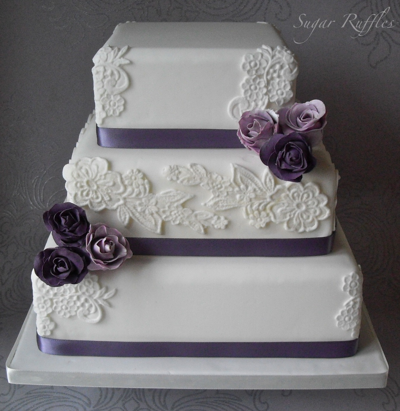 Wedding Cakes Purple
 Lace wedding cake with purple roses