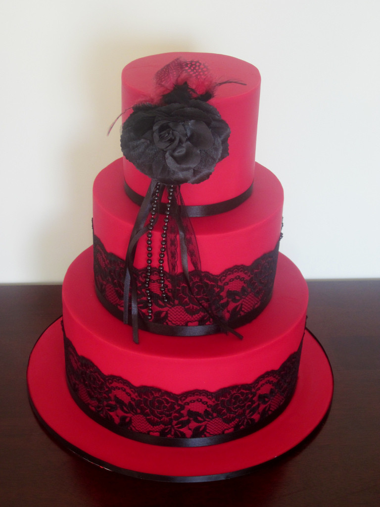 Wedding Cakes Red And Black
 Red Black Lace Wedding cake