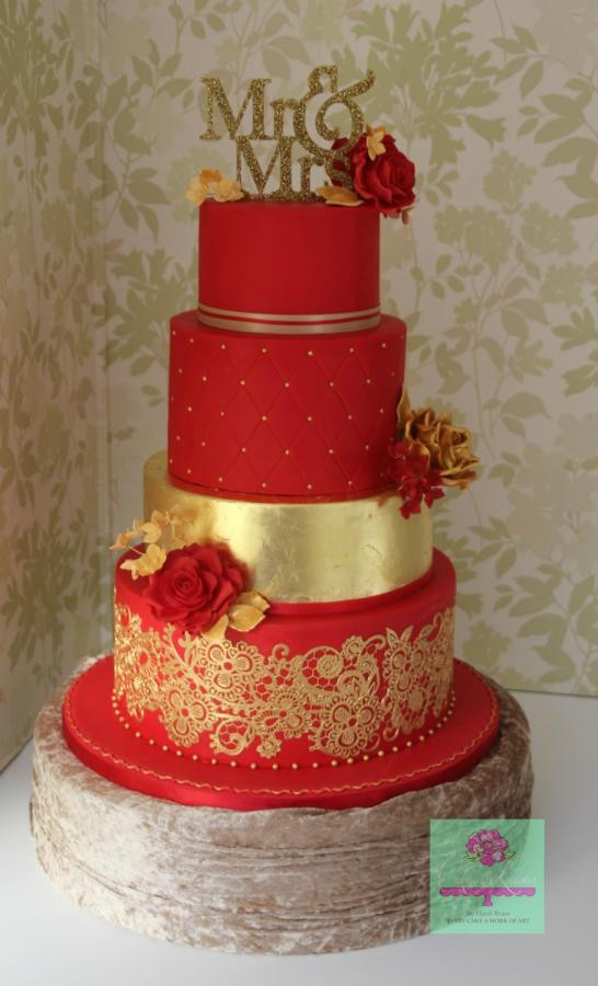 Wedding Cakes Red
 Red and Gold wedding cake cake by Cakes o Licious