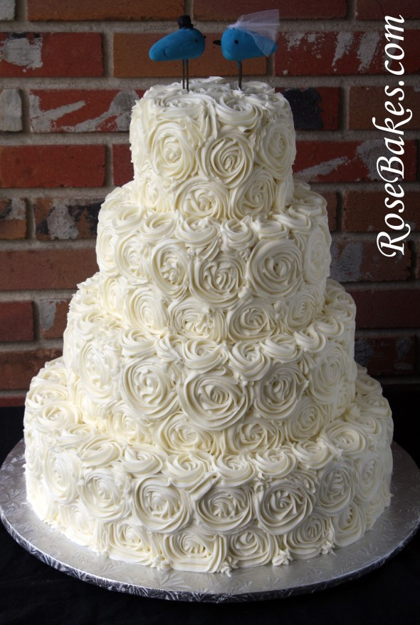 Wedding Cakes Rose
 Ivory Buttercream Roses Wedding Cake with LoveBirds Cake