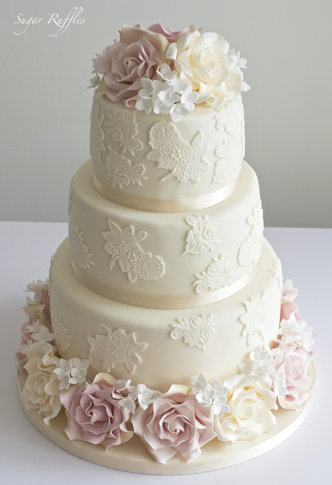 Wedding Cakes Rose
 Amnesia Roses & Lace Wedding Cake Korinne and Tom