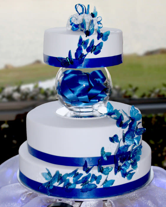 Wedding Cakes Royal Blue
 Blue butterflies wedding cake Cake by ozgirl39 CakesDecor