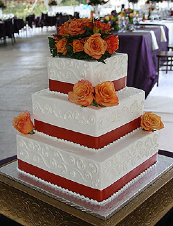 Wedding Cakes Santa Cruz
 Freedom Bakery Square Wedding Cake with Flowers