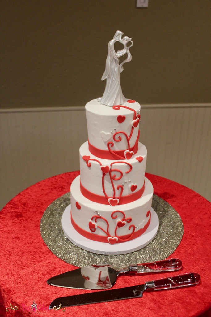 Wedding Cakes Scottsdale
 red and white wedding cake 3 tier hand detailing hearts