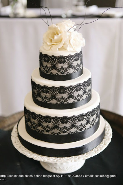 Wedding Cakes Sg
 BLACK AND WHITE VEIL LACE WEDDING CAKE SINGAPORE 3 TIER