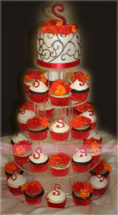 Wedding Cakes St Paul Mn
 wedding cupcake tower with round cake on top fall colors