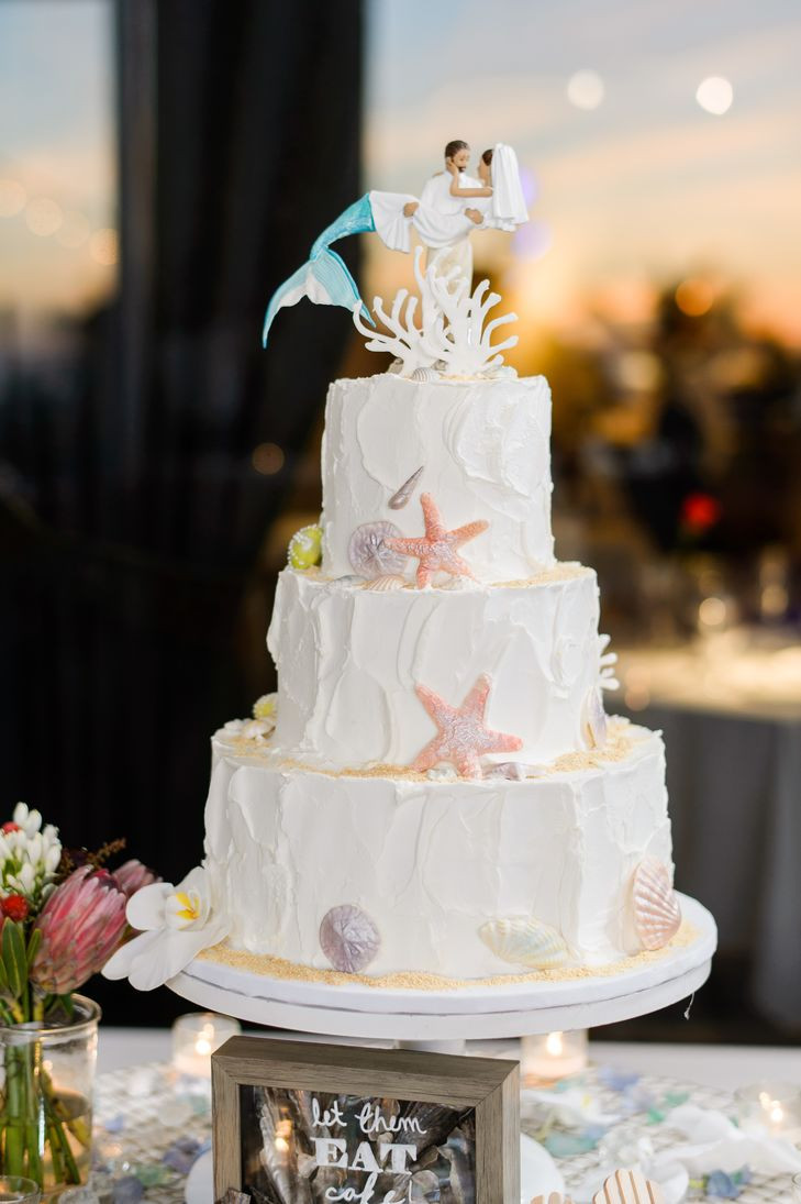 Wedding Cakes Theme
 Beach Themed Wedding Cake With Mermaid Cake Topper