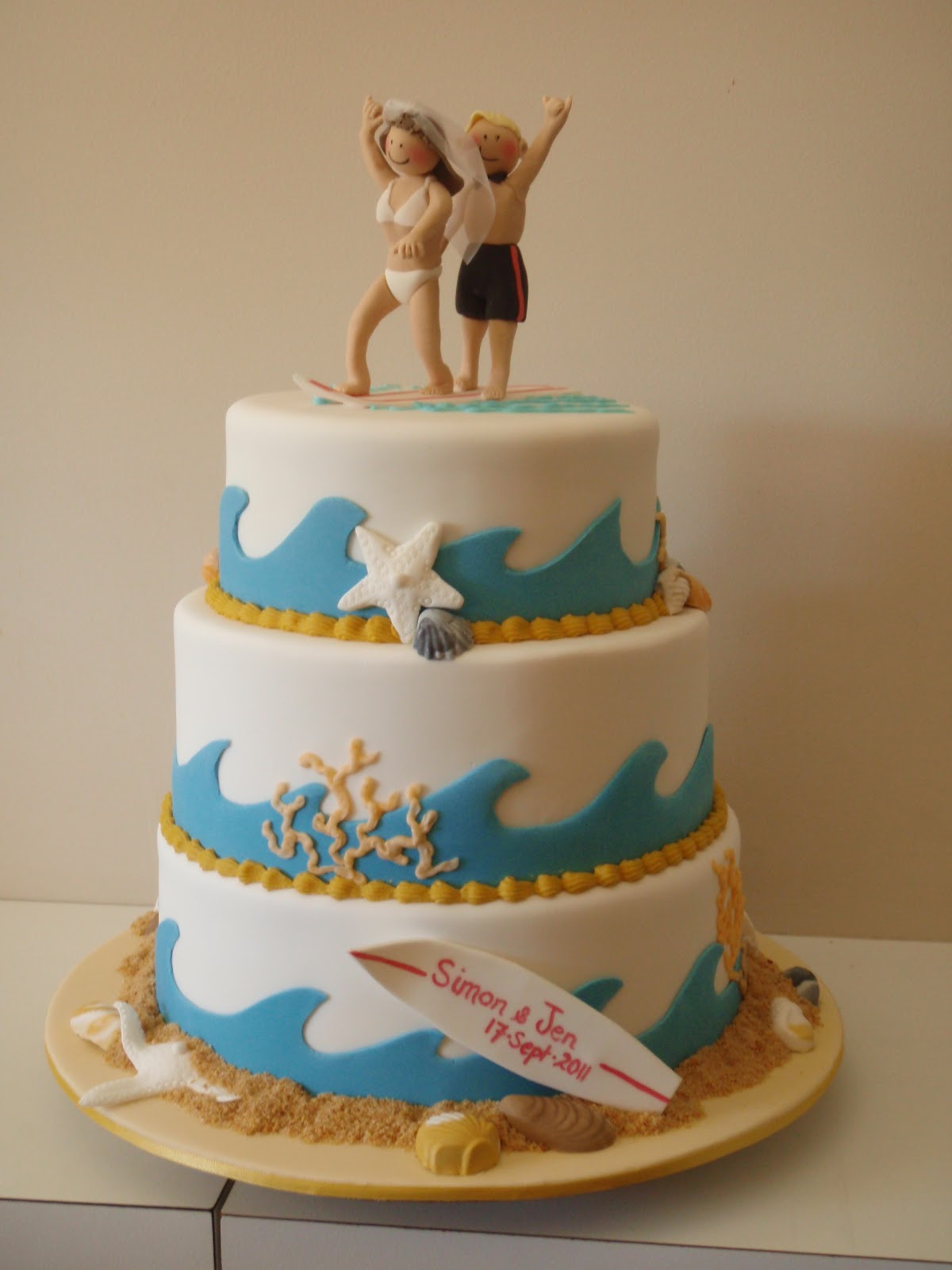 Wedding Cakes Theme
 The Little Oak Tree Surfing Couple Wedding Cake Beach Theme