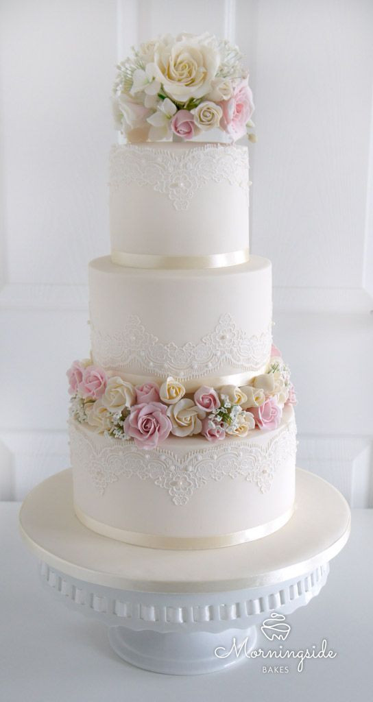 Wedding Cakes Three Tier
 3 tier wedding cake with edible lace sugar rose bouquet