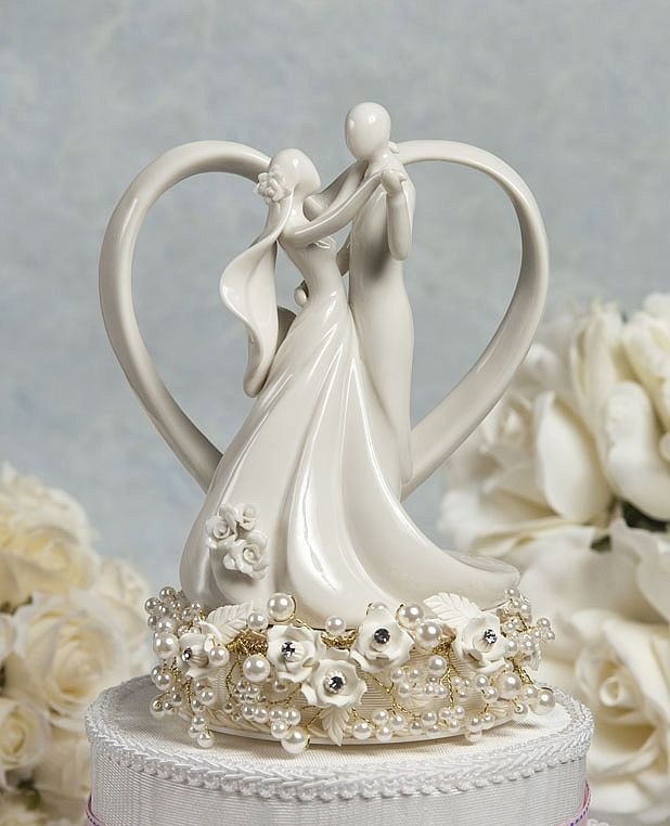 Wedding Cakes Tops
 Vintage Rose Pearl and Heart Wedding Cake Topper