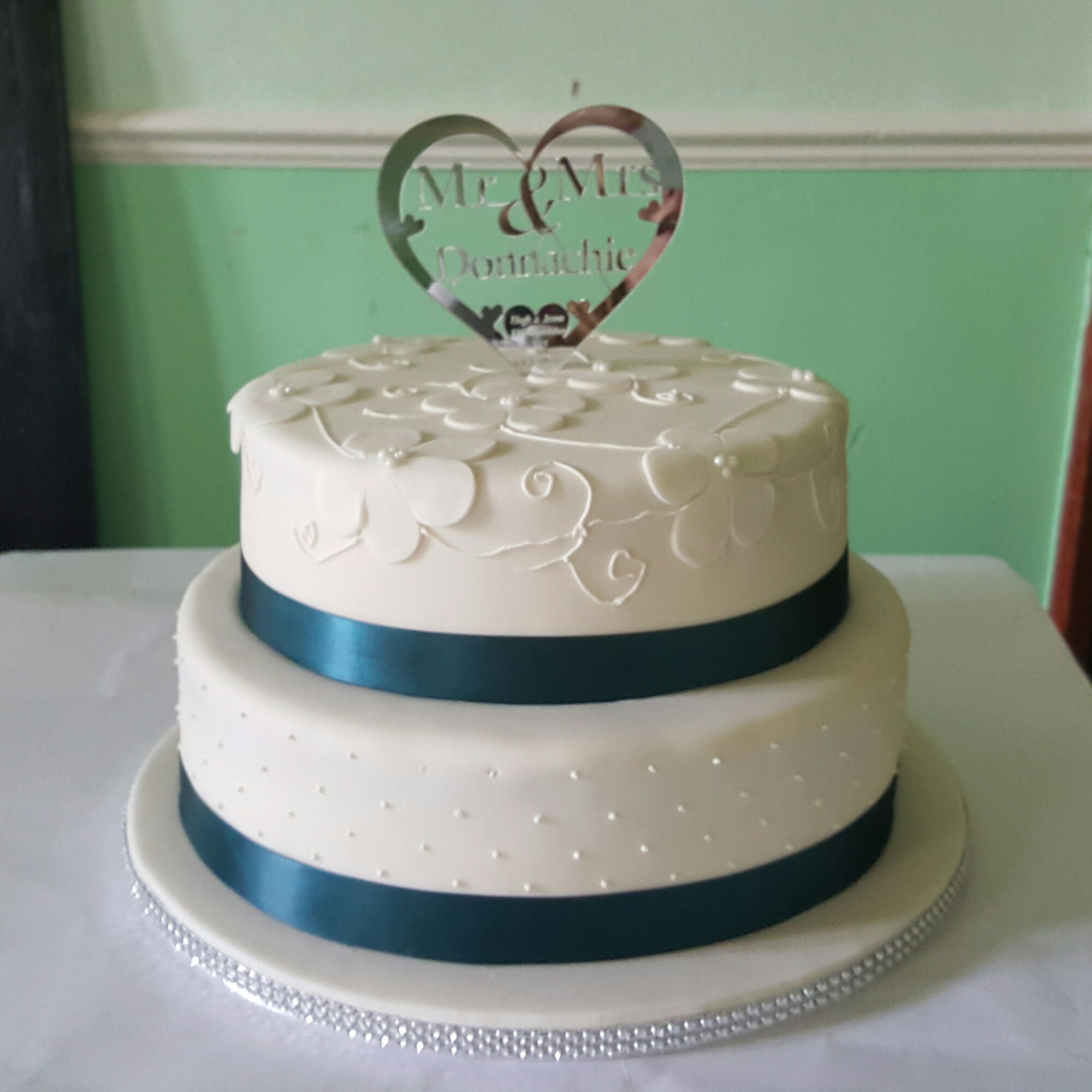 Wedding Cakes Two Tier
 2 Tier Teal and Ivory Wedding Cake Cakes By Siobhan
