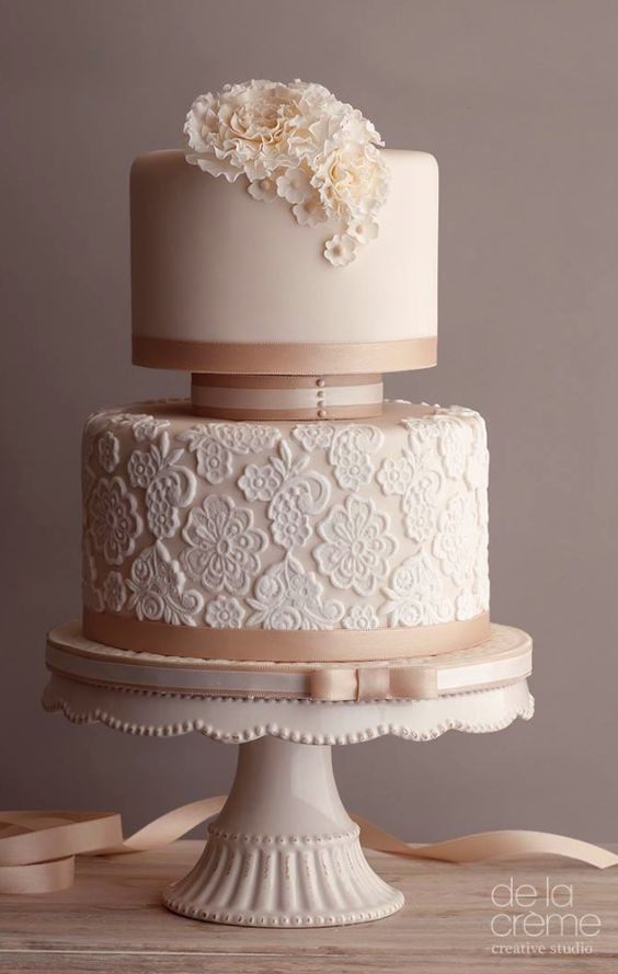 Wedding Cakes Two Tier
 Wedding Theme Blush Two Tier Lace Detail Wedding Cake