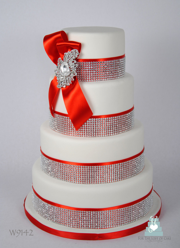 Wedding Cakes With Bling
 W9142 red white crystal bling wedding cake a