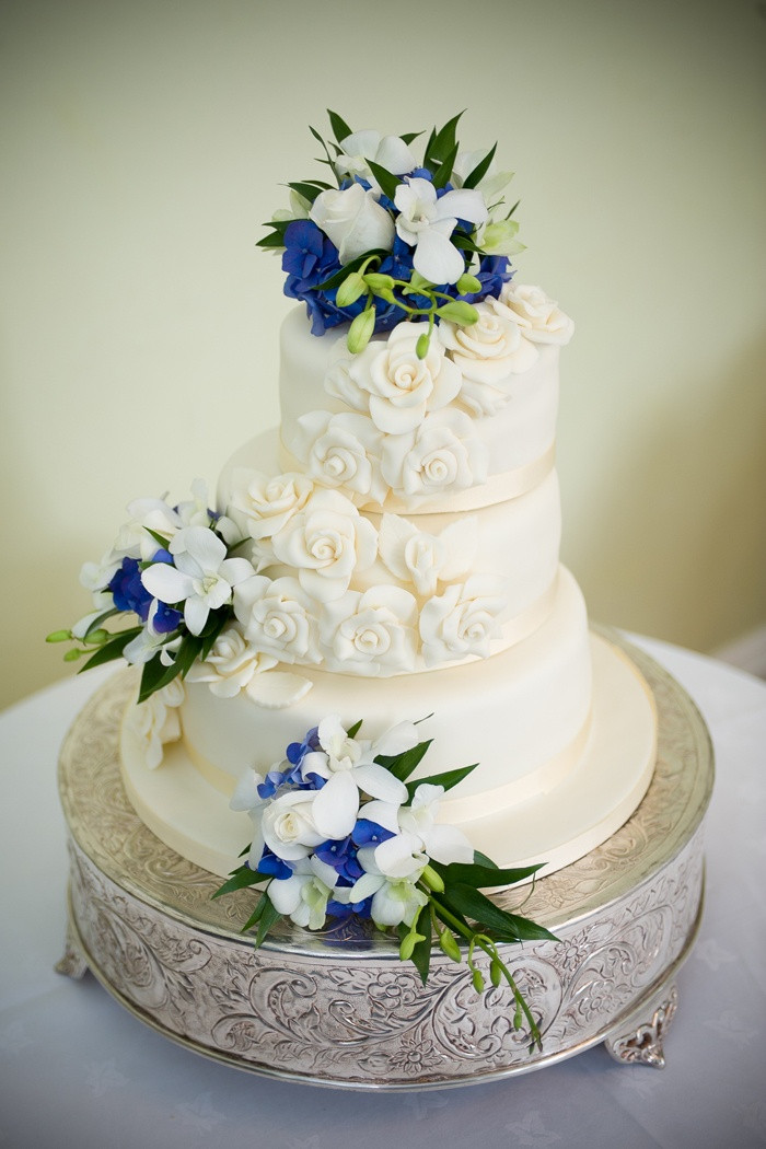 Wedding Cakes With Blue Flowers
 Classic wedding cake with blue flowers