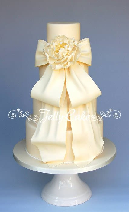 Wedding Cakes With Bow
 Peony and Bow Wedding Cake Cake by JellyCake Trudy
